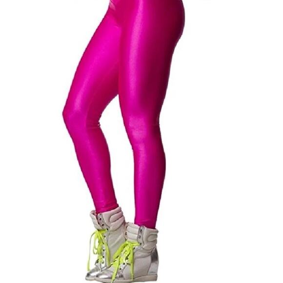 American Apparel Metallic Hot Pink Lamé Leggings – XS, Rare Y2K, Made in USA - Picture 2 of 9
